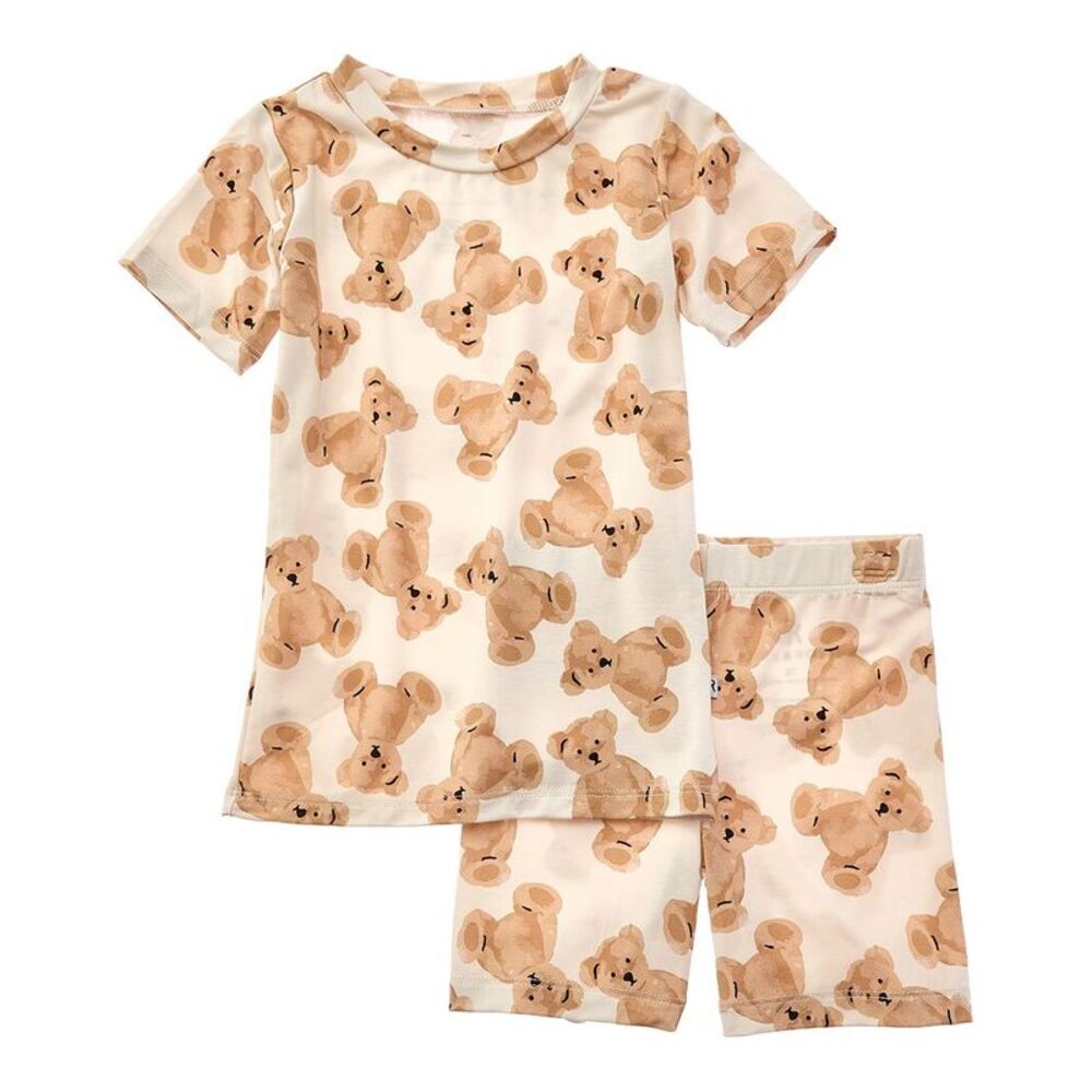 Bums & Roses Girls  Bear Hugs Short Sleeve Pajama Short Set, Multicolor